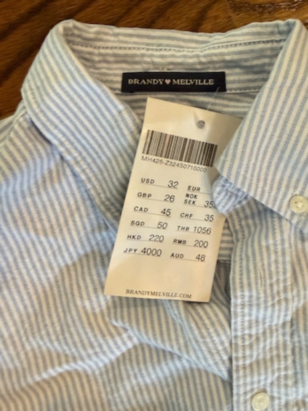 Brandy Melville White and Light Blue Striped Button-Down Shirt - One Size